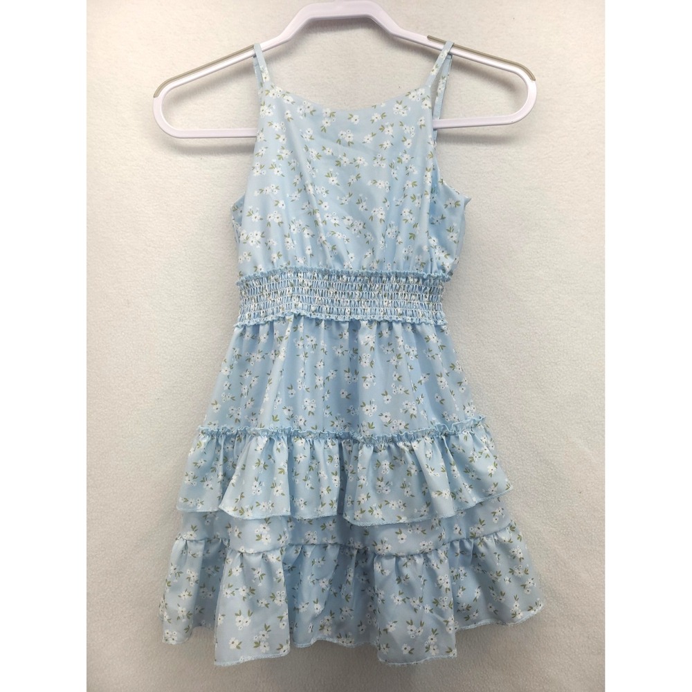 Girls Rare Edition Blue Floral Dress Sz 8 Tieres Smockwd Waist